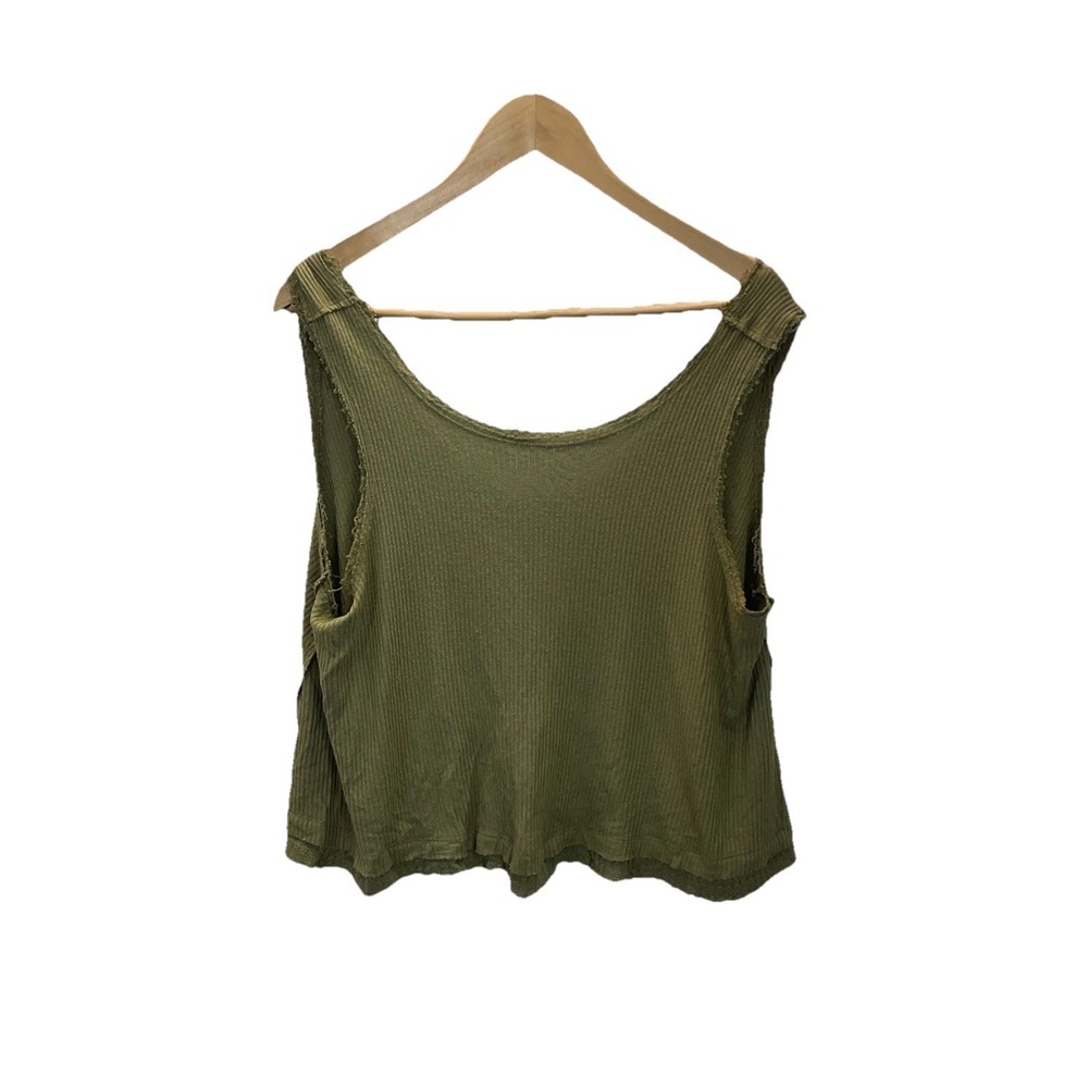 We The Free Women's New Love Oversized Distressed‎ Tank  Olive Green XS Raw Edge